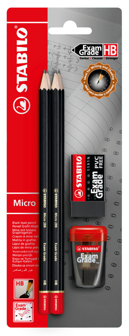 STABILO Exam Grade Graphite Pencil  - Pack of 4 + Eraser + Sharpener - HB